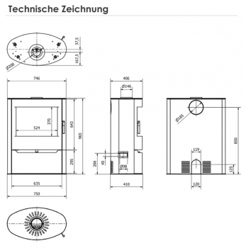 EEK A Panorama-Kaminofen ILDNORD RENVIK, raumluftunabh. - 10kW