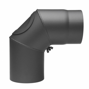 130 mm - Rauchrohr Bogen 90° mit Tür 3-teilig in Gussgrau