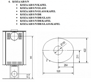 360° drehbarer Kaminofen Kratki KOZA AB S/N/O GLASS