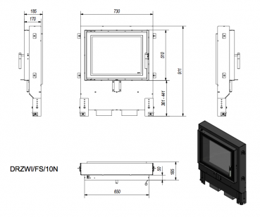 Kamintür z.B. für offenen Kamin / Steinofentür / Kachelofentür mit Glas Modell FS 10N