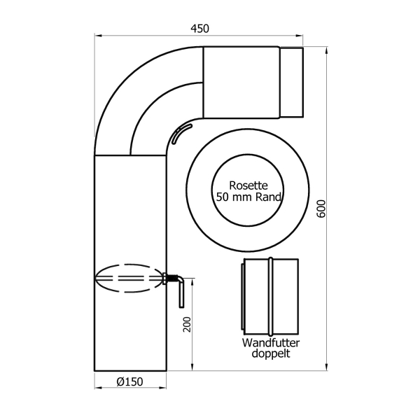 Artikelname 150 mm - Rauchrohr Set rund gezogen mit Drosselklappe in Gussgrau