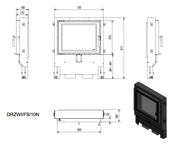 Kamintür z.B. für offenen Kamin / Steinofentür / Kachelofentür mit Glas Modell FS 10N