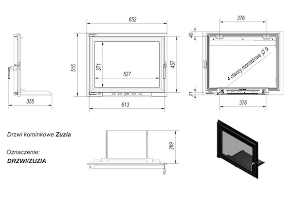 Kamintür z.B. für offenen Kamin / Steinofentür mit Glas Modell Zuzia