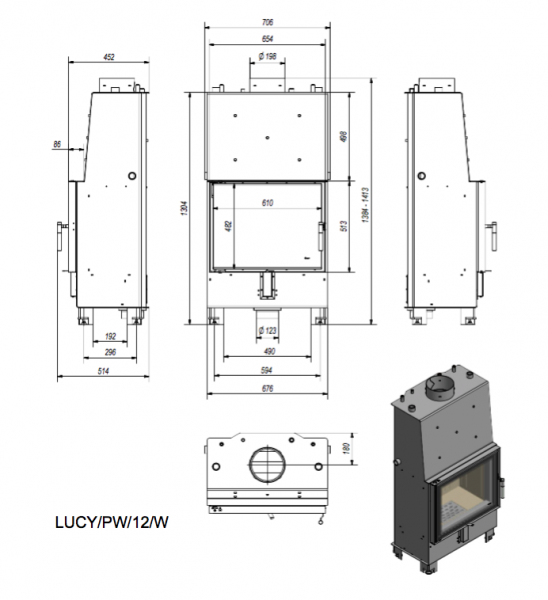 *Kamineinsatz wasserführend Kratki LUCY PW 12 BImschV2